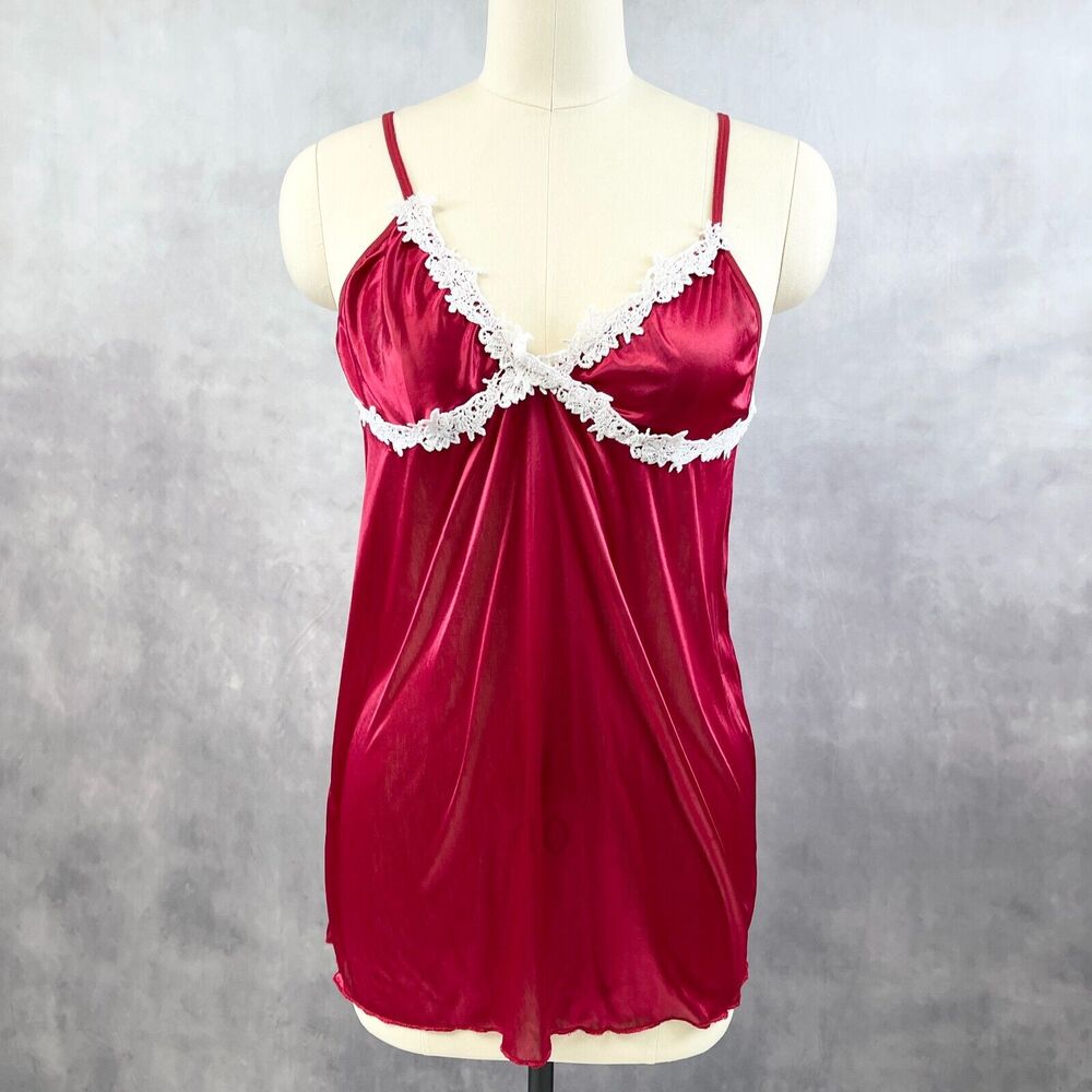 Y2K Babydoll Cami Tank Womens M/L Red Satin Fairy Whimsigoth Retro Festival